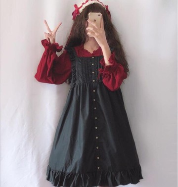 日系連身裙洛麗塔洋裝lolita寬松長袖女