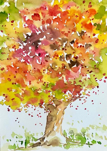 生命之樹系列-楓紅(21X15cm) 水彩畫/裸畫無框