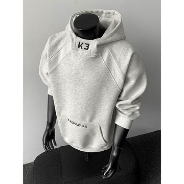 美式半高領刺繡連帽衛衣男秋冬新款大碼寬鬆硬挺套頭正肩上衣透氣帽t薄款帽t大尺碼衛衣男女