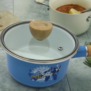 搪瓷奶鍋燉湯韓式小鍋煲湯點心鍋電磁爐卡通木把煮食輔食泡面火鍋