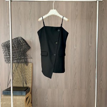 歐洲站春夏新款女裝 不規則下擺開衩修身吊帶背心 無袖上衣 時髦