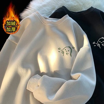 【隔日到貨·高磅恐龍印花】580g純棉大學t休閒重磅長袖衛衣簡約Oversize寬鬆圓領衛衣情侶大尺碼內刷毛長袖上衣