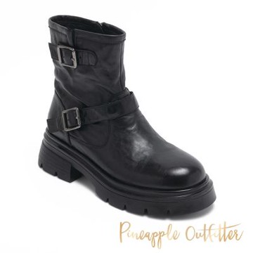 Pineapple Outfitter-BIJOU 雙扣仿舊真皮短靴-黑色