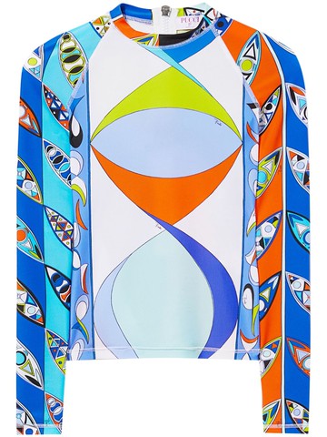 PUCCI - abstract-print long-sleeved top - women - Spandex/Elastane/Polyamide - XS - Blue