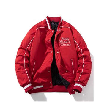 秋冬潮牌夾棉外套男女情侶大紅色飛行員夾克美式休閑加厚棒球棉服