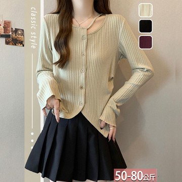 V領單線鏤空不對稱坑條開衫(3色) L-4XL【274438X】【現+預】☆流行前線☆