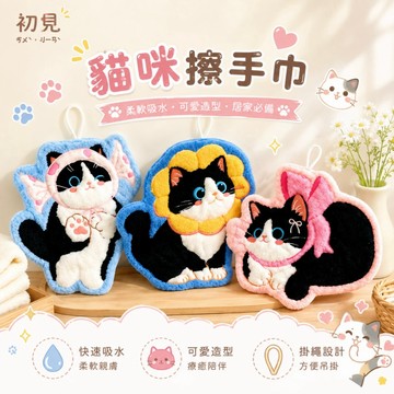 【台灣出貨】可愛貓咪擦手巾 毛巾 珊瑚絨毛巾 掛繩擦手巾 雙層加厚擦手巾 可携帶手帕 可愛卡通抹布 衛生間厨房擦手巾