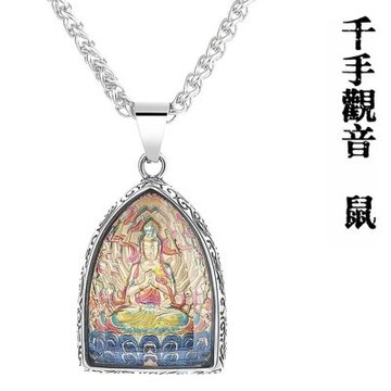 MoonDy 彩繪佛牌項鍊 男生項鍊 飾品 十二生肖佛牌 851 護身佛牌 禮物 鈦鋼項鍊