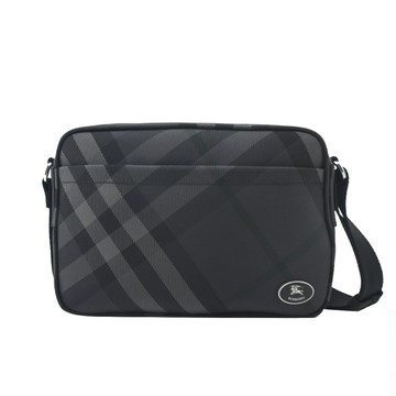 BURBERRY Grid格紋尼龍斜背包(炭灰色)