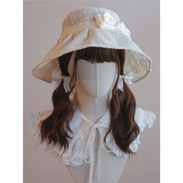 本守造原創手工漁夫帽米白蝴蝶結日韓日系春夏遮陽蕾絲