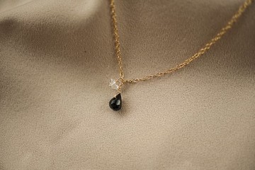 SV925/ 14KGF AAA黑曜石&赫基默鑽石項鍊 Obsidian Herkimer