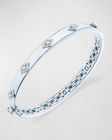 14k White Gold Diamond Evil Eye Bangle Bracelet
