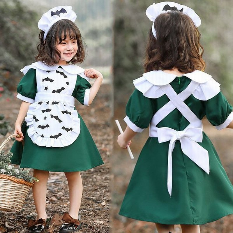 ハロウィン衣装 メイド服 洋館 ワンピース エプロン ドレス クラシック メイド 女の子 子供用 仮装 魔法 髪飾り グリーン パーティー 演出 通販 Lineポイント最大get Lineショッピング
