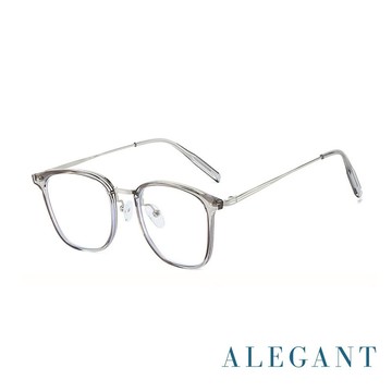 【ALEGANT】輕奢風格柔晶灰TR90輕量拼接方框金屬鏡腳UV400濾藍光眼鏡