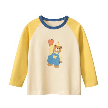 27home - 純棉長袖上衣-熊＆蘋果-杏+黃