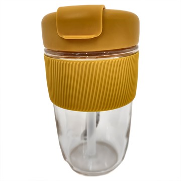 Rico 瑞可 直飲吸管兩用玻璃雙享杯 BSG-500 155mm  鵝黃  500ml  1個