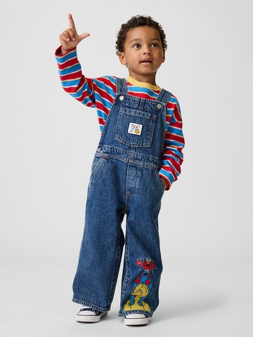 Gap × Sesame Street芝麻街嬰兒及幼兒牛仔吊帶褲