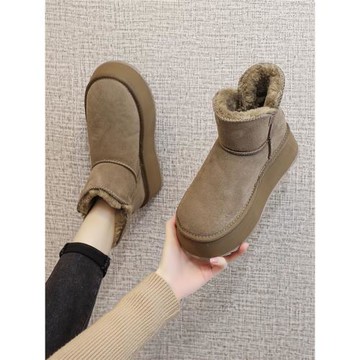 雪地靴女厚底皮毛一體松糕鞋2025年新款秋冬坡跟短靴增高加絨棉鞋