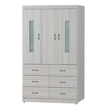 文創集 杜邁克 時尚3.9尺三門六抽衣櫃/收納櫃(內附穿衣鏡面)-118x57x203cm免組