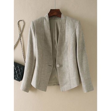 春季亞麻金線小西裝外套高級感一粒扣時尚百搭休閑V領春秋女西服