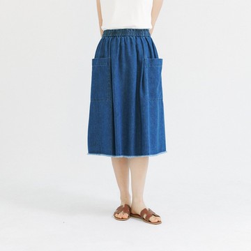 【Simply Yours】抽鬚水洗牛仔裙 藍F
