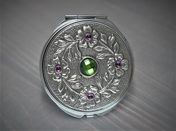 錫雕  花團錦簇 精巧隨身鏡
