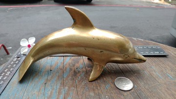 早期老台灣外銷銅製品收藏工業風銅海豚紙鎮擺飾