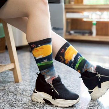 【小創襪】中秋玉兔 兔子 中秋襪 月亮襪 運動襪 登山襪 雲 藍黃