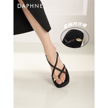 達芙妮粗跟涼鞋女款2025新款羅馬鞋子女配裙子夾趾絕美涼鞋女夏季