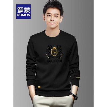 羅蒙圓領衛衣男士秋冬季2025新款潮流寬松長袖上衣百搭打底衫黑色