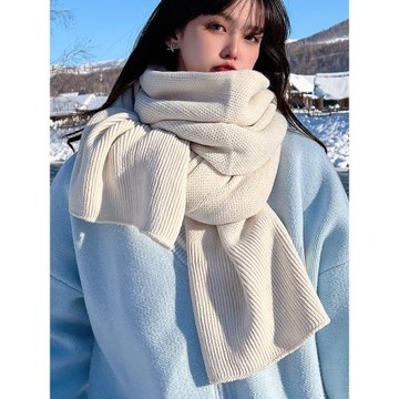 高級感針織圍巾女秋冬季百搭毛線韓系氛圍感學生日系純色圍脖男生