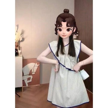 2025年新款法式高級感仙女超仙高端精致小飛袖條紋連衣裙子女夏季