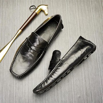 男鞋真皮一腳蹬休閑鞋駕車豆豆鞋軟底舒適小皮鞋套腳時尚懶人鞋男