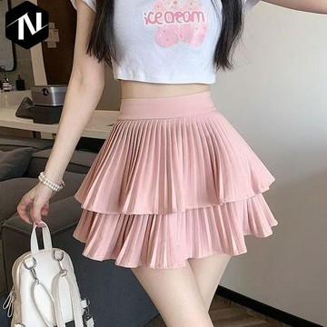 【Nico】✨有貨 百褶荷葉邊半身裙女純欲高腰蛋糕裙A字顯瘦蓬蓬短裙褲2026春夏款 蛋糕裙 小香風 雪紡短裙