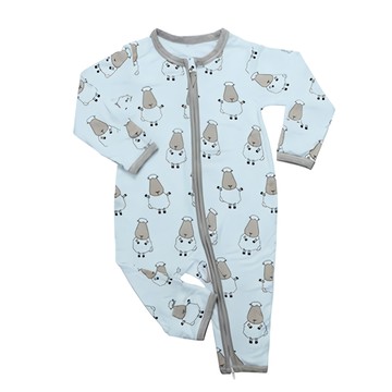 羊樂園 嬰兒雙拉鍊長袖連身衣 藍色 竹纖維 親膚舒適  12~18M