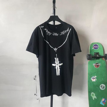 ins超火圓領寬松印花短袖男女同款項鏈街頭個性美國潮牌t恤半袖