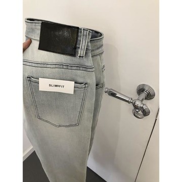 特調薄荷淺藍~輕奢高級感！修身小腳水洗復古黃泥染九分牛仔褲男