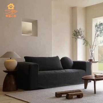 北歐簡約侘寂風亞麻沙發民宿家用羽絨沙發日式布藝三人沙發可拆洗