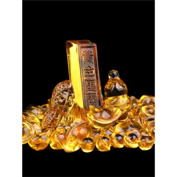 新品黃色金元寶風水招財聚財大小擺件琉璃水晶家居裝飾工藝品禮品