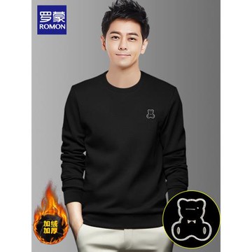 羅蒙圓領套頭衛衣男潮牌ins寬松無帽外套秋冬款加絨加厚長袖上衣