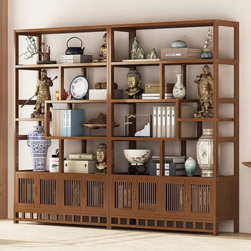 博古架新中式多寶閣茶葉展示櫃非實木擺件櫃茶具置物架客廳書架子鑫弘-家具衛浴 可打統編