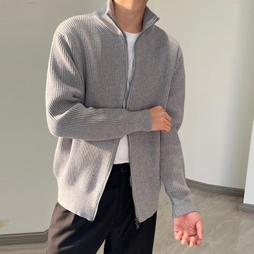 秋冬款高領開衫細針毛衣男潮牌寬松慵懶風針織衫外穿拉鏈線衣外套鑫弘-衣錦男裝