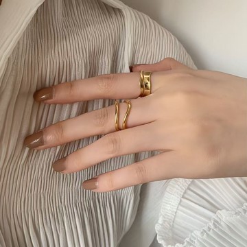 初見家💕鍍金雙層波浪戒指女 不規則波紋時尚雙層戒指女