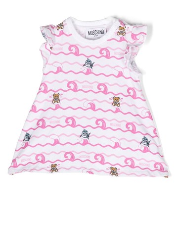 Moschino Kids - Teddy Bear ruffled-sleeves dress - kids - Cotton/Elastane - 3-6 - White