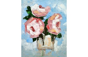花束原畫，玫瑰花牆藝術，送給她的禮物。手工油畫、油畫原