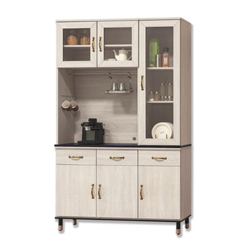 Boden-西菲4尺黑色石面收納高餐櫃/碗盤櫃/電器櫃(上座+下座)-121x41x202cm