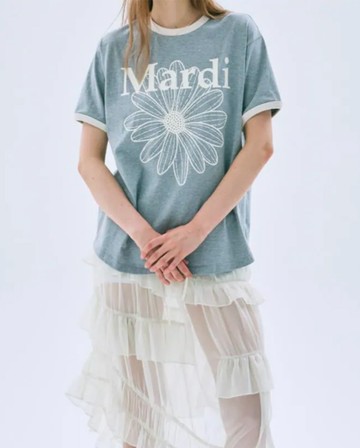 MARDI MERCREDI 撞色 印花短TEE 灰色 經典小雛菊 象牙花 RINGER TSHIRT FLOWERMARDI