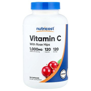 Nutricost, 含玫瑰果的維生素 C，1000 毫克，120 粒膠囊