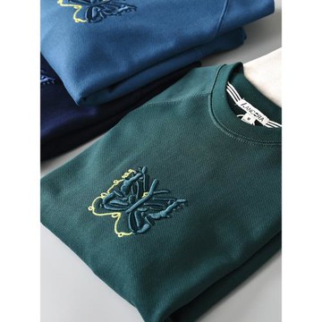 外貿原單蝴蝶重工刺繡魚鱗毛圈純棉春秋男士潮流休閑百搭圓領衛衣