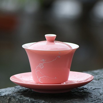 陶瓷三才蓋碗白瓷粉色時尚女士功夫茶具茶藝泡茶碗手抓壺防燙家用